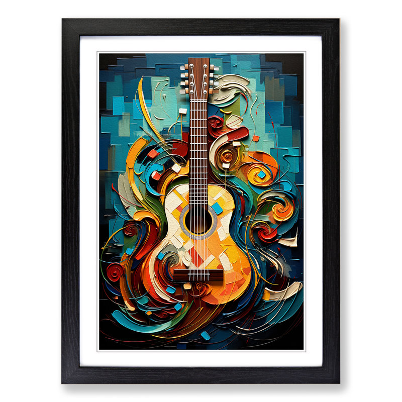 Acoustic Guitar Abstract No.2 - Framed Print, 46cm H x 34cm W x 2cm D, Black Framed