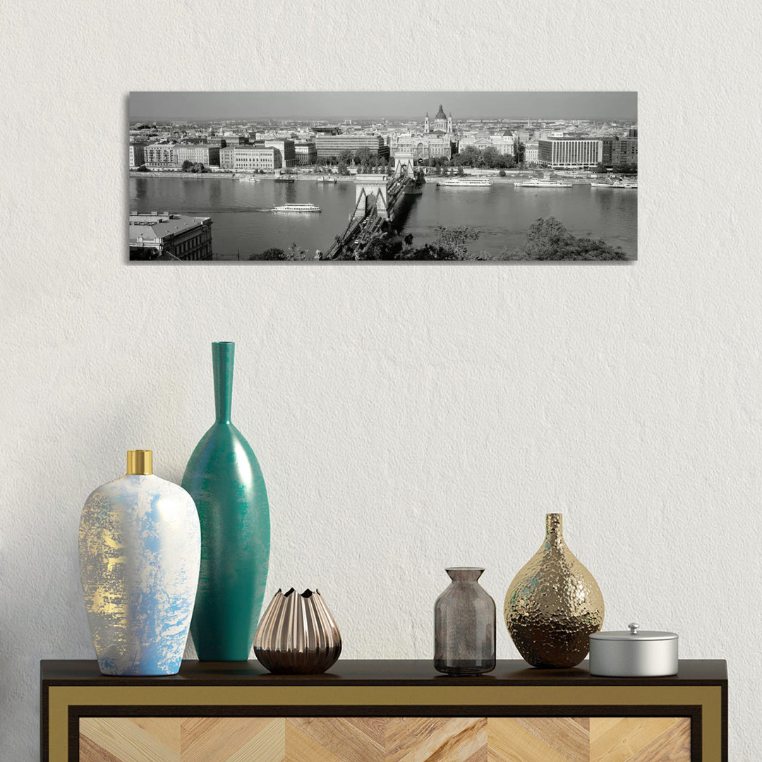 Chain Bridge Over The Danube River, Budapest, Hungary - Wrapped Canvas Panoramic Print