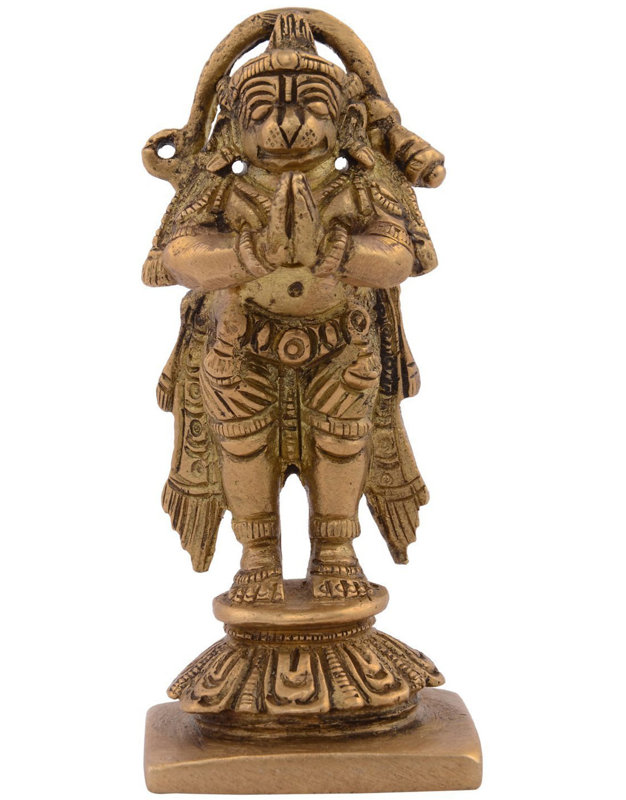 Handcrafted Brass Hanuman Idol Statue, 3.2 in., Traditional Hindu Devotional Figurine for Home Altar & Meditation Room