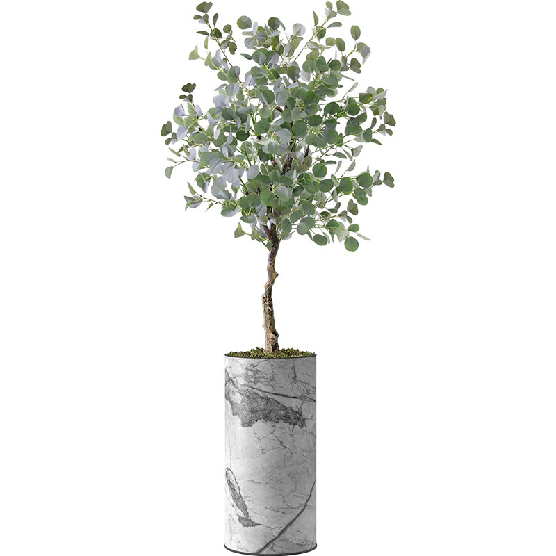 Arbre artificiel dans un pot de fleurs moderne, faux arbre en soie d'eucalyptus (décoration en pot et arbre), Motif marbré 02