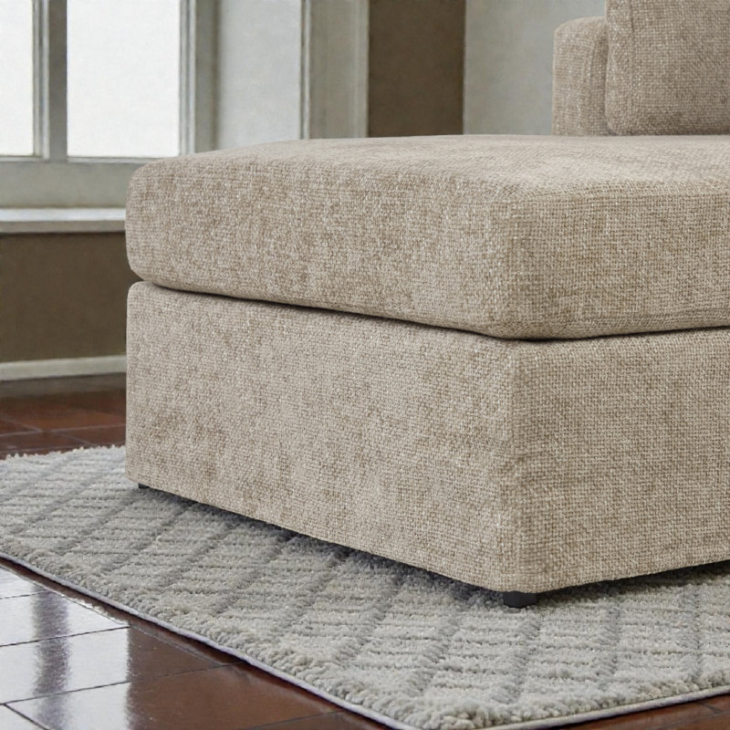 59.8" Length Slipcovered Upholstered Chaise Lounge, Taupe, Left Hand Facing