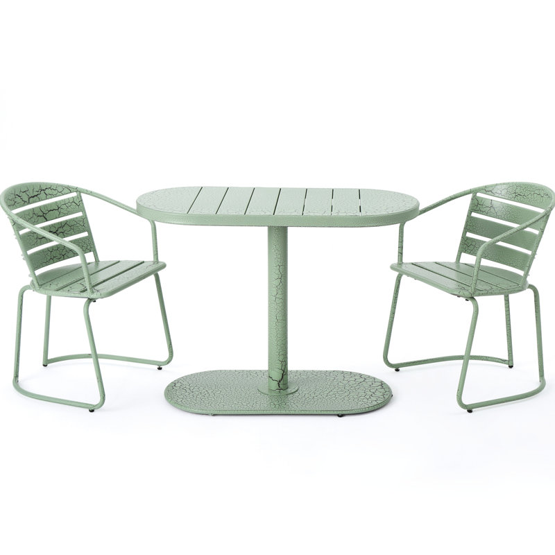 Elegant Garden Backyard Bistro - Iron Made, Matte Teal, 2 Chairs & Oval Table For Patio Stunning Teal Finish, Outdoor