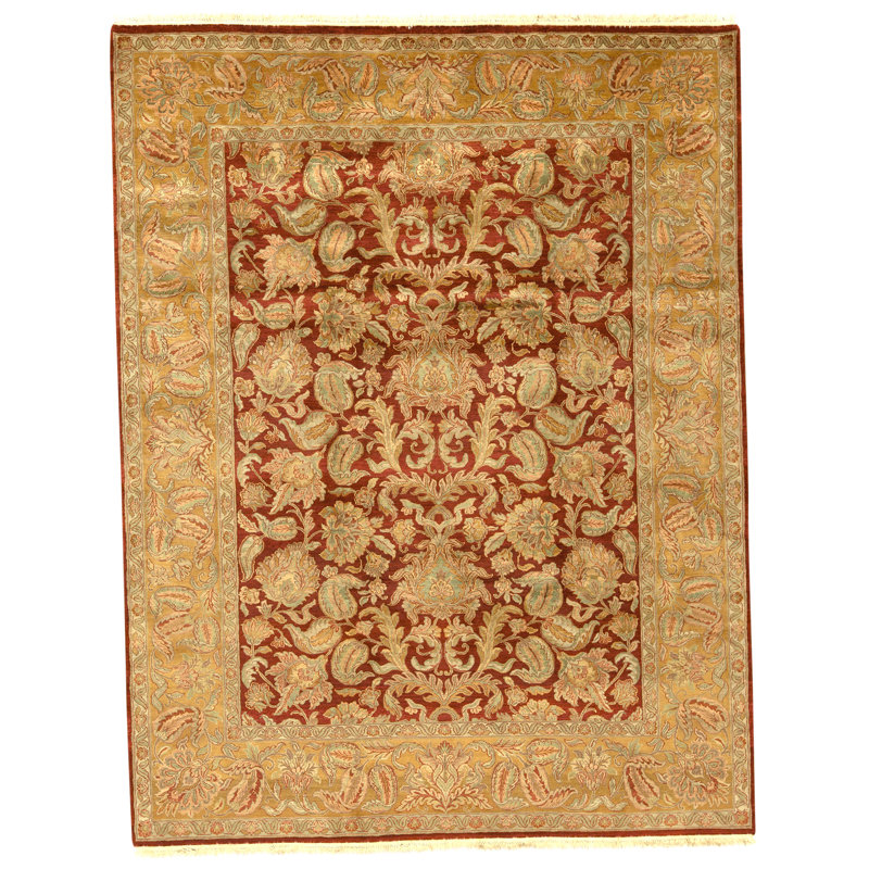 Hand Knotted Wool Oriental Area Rug in Red And Gold