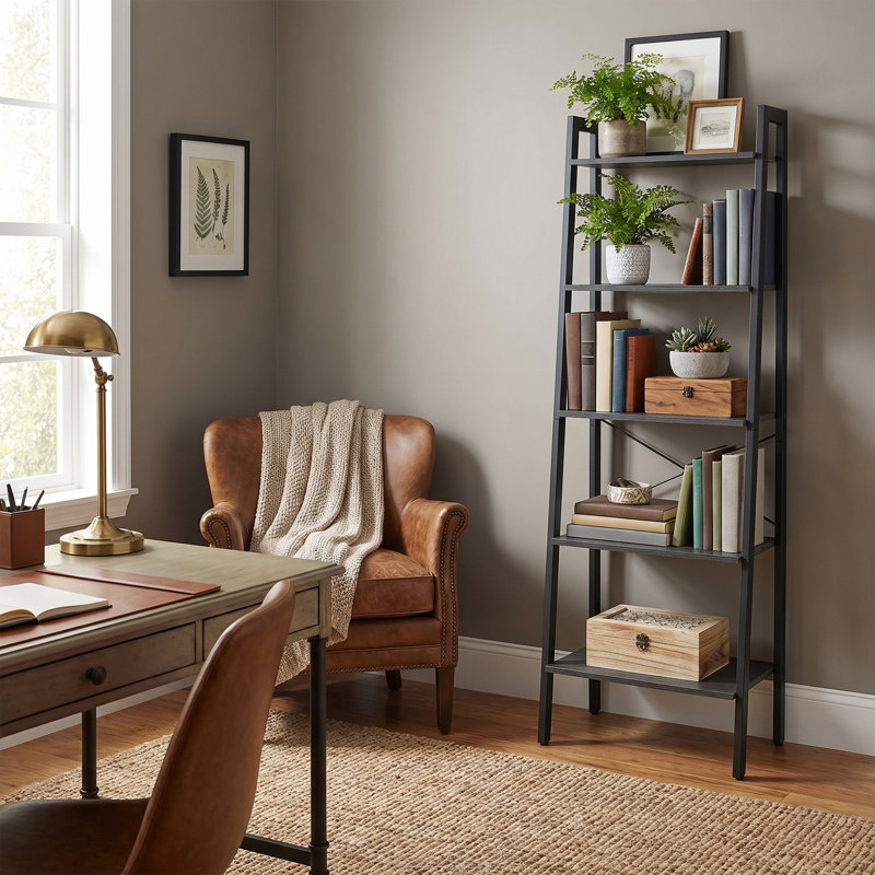 Westhought 172 cm H x 56 cm W Steel Ladder Bookcase, Black