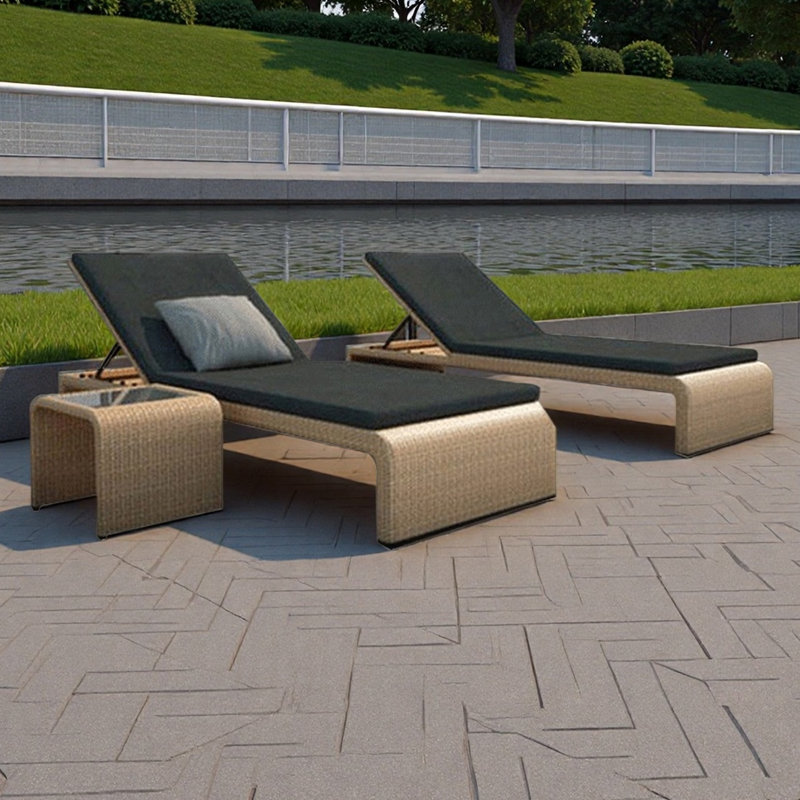 Outdoor Pool Leisure Beach Lounge Chair, Black, Brown