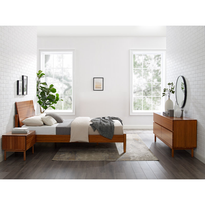 Ensemble de chambre avec lit plateforme en bois massif 4 pièces, Grand, Amber