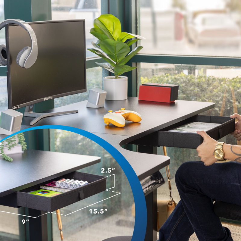 Mount-it! L-shaped Desk, Height Adjustment From 28.3" To 47.2",3 Memory Settings, Solid Steel Frame
