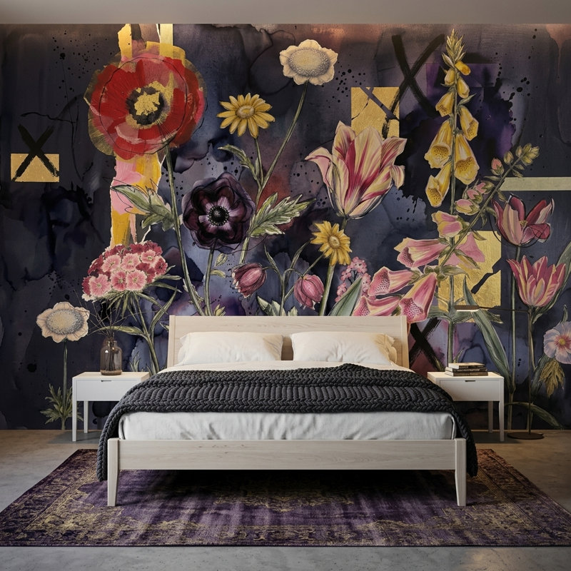 Papier peint floral foncé foncé Moody, Non tissé, 120 po x 96 po