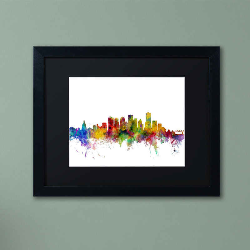 "edmonton canada horizon" , impression encadrée, H 11 po x l 14 po x P 0,5 po, Noir