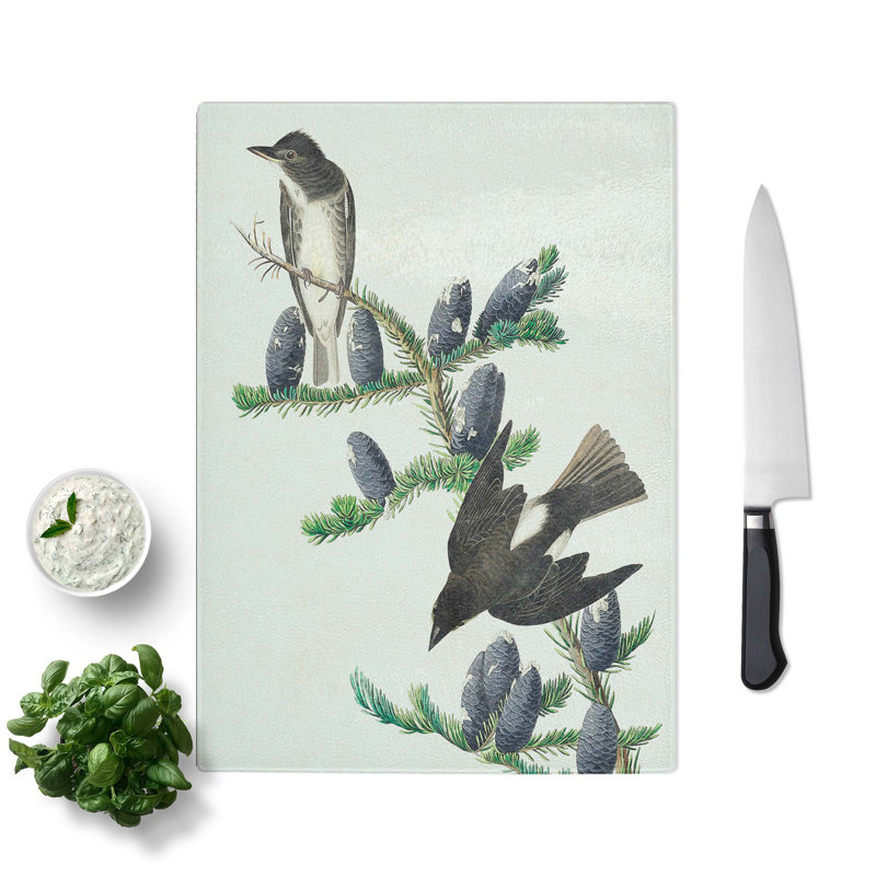 Tempered Glass Olive-Sided Fly Catcher Bird by John James Audubon Chopping Board, 28.5 cm W x 39 cm L