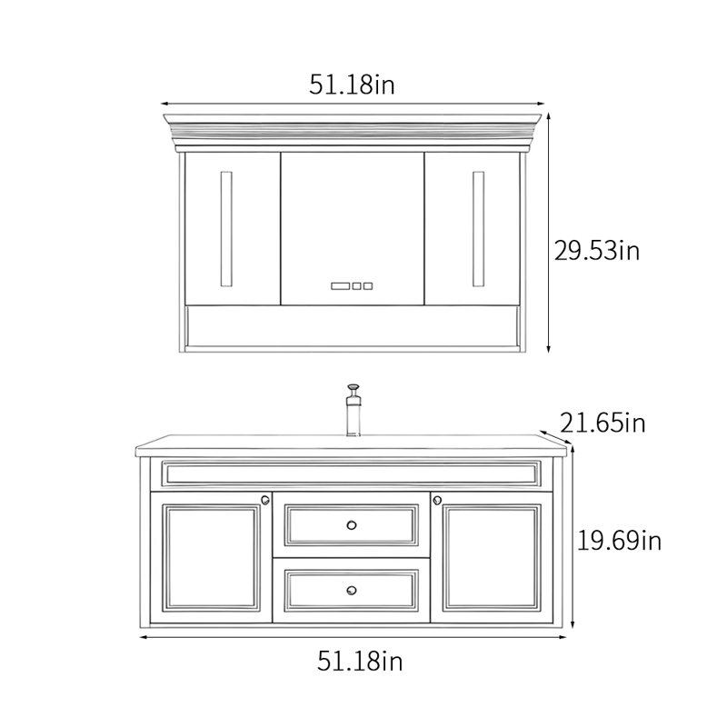 American-style light luxury bathroom cabinet, 19.69" H x 51.18" W x 21.65" D, Light Grey