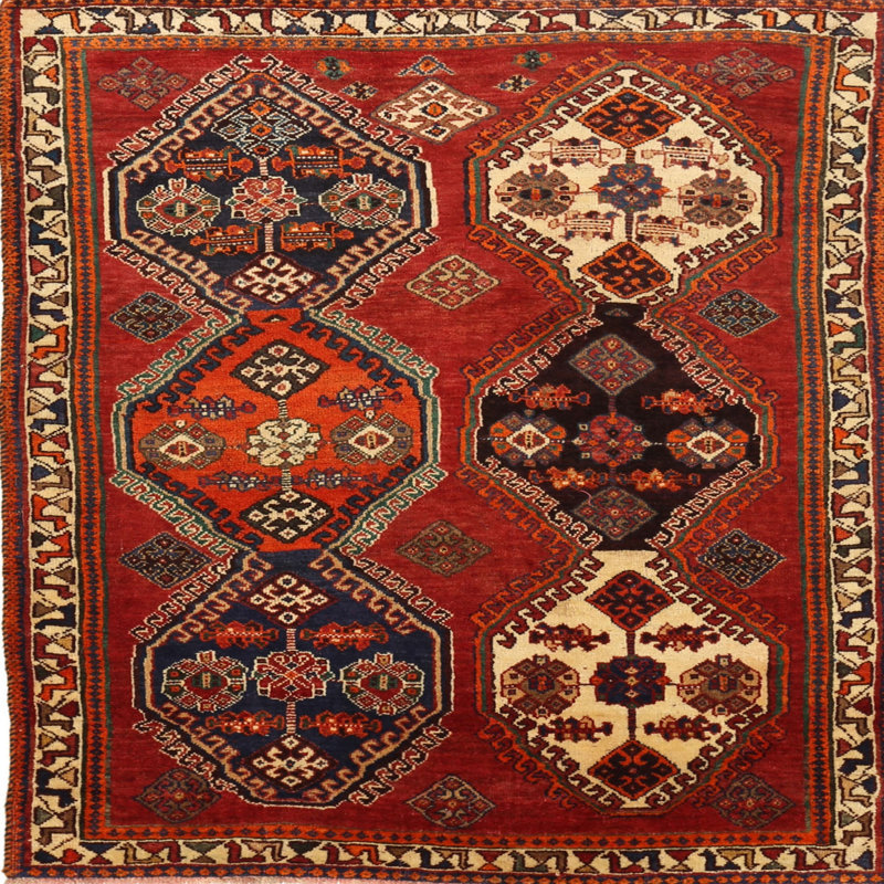 Tapis traditionnel rouge / noir Endrik, Rond 4 pi