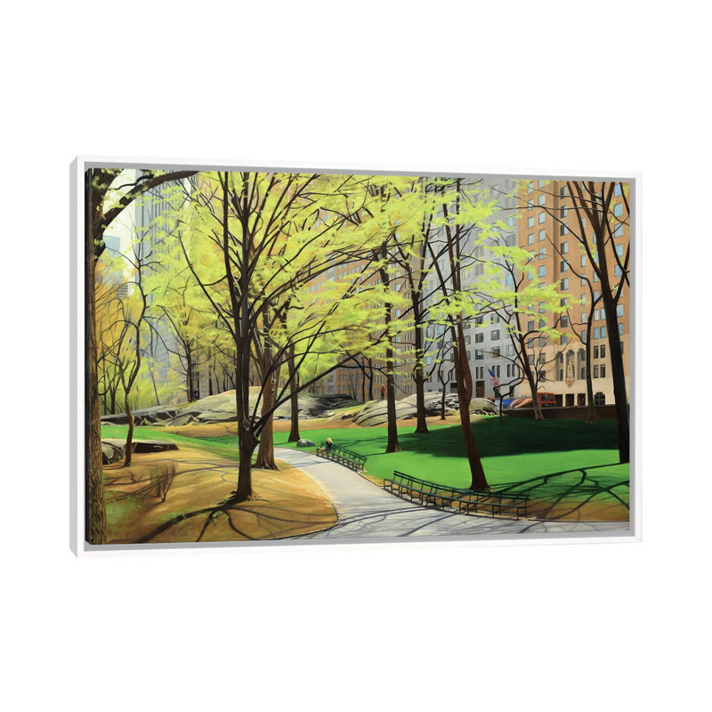 Springtime in Central Park 1 Piece Wall Art on Canvas, 101.6 cm H x 66.04 cm W, White Framed