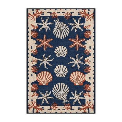Washable Geometric sea life Nautical Area Rug