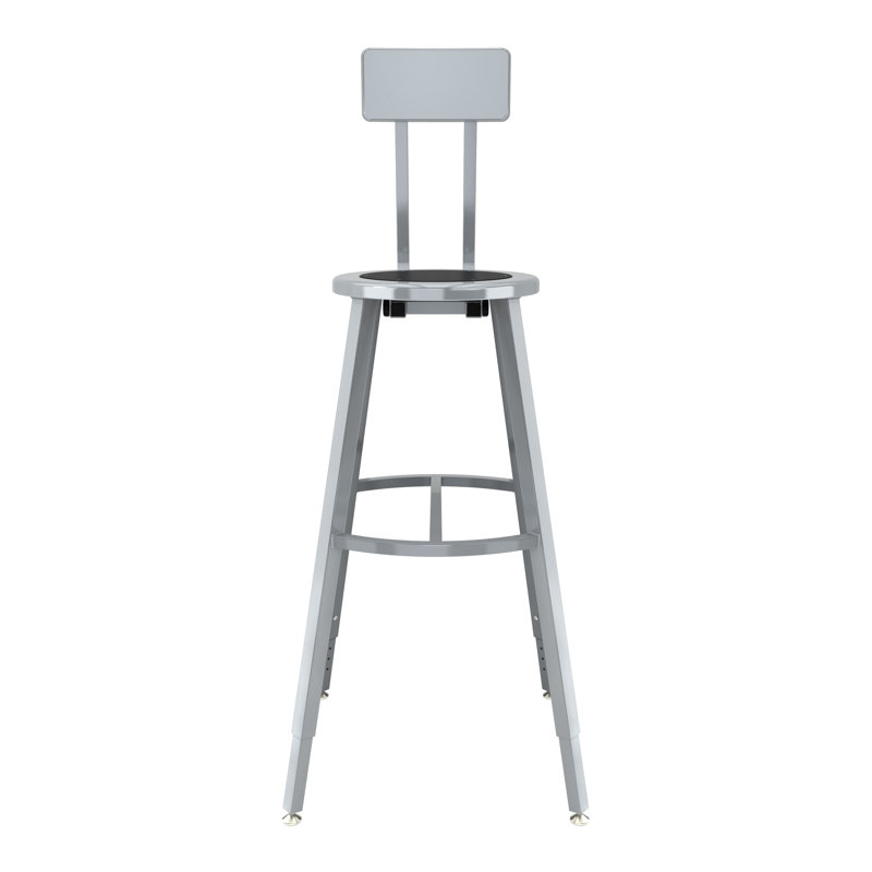 Tabouret industriel / de hauteur réglable avec dossier, siège rond en acier, H 38 po
