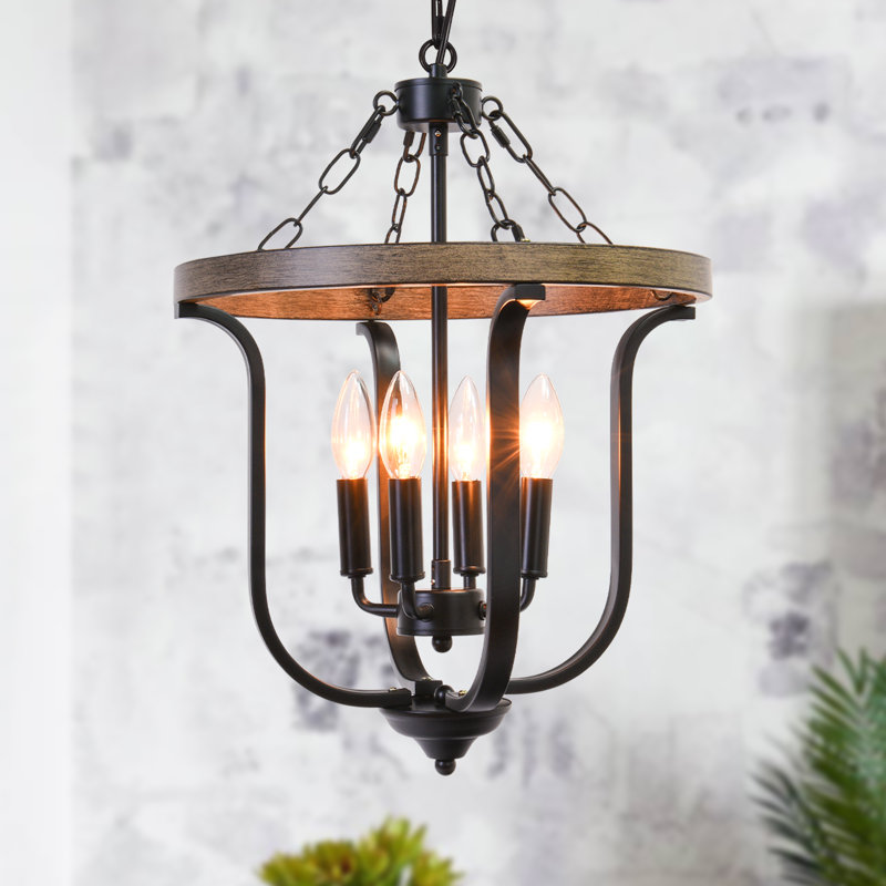 Anndrea 4 - Light Dimmable Candle Style Lantern Geometric Chandelier, Black/Brown