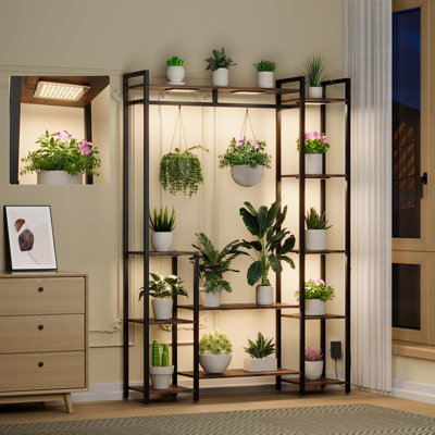 62" 11-Tier Wood Metal Plant Stand - Indoor with Grow Lights by Arlmont & Co.