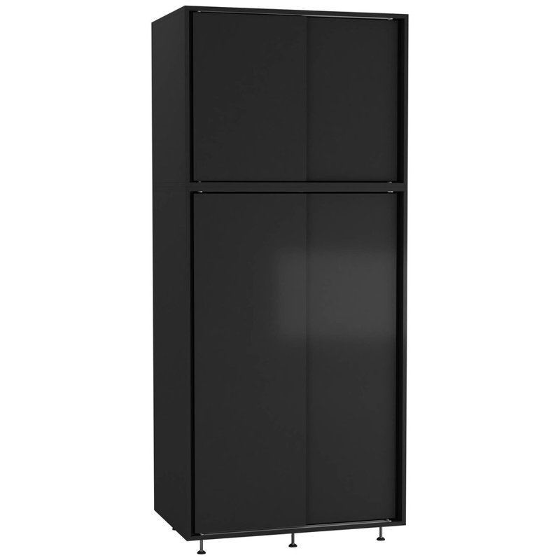 4 Door Solid Wood Wardrobe, Black