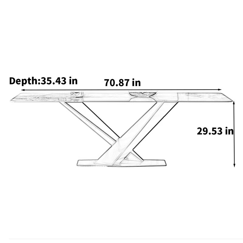 Minimalist Italian rectangular dining table, 29.53"H x 70.87"L x 35.43"W