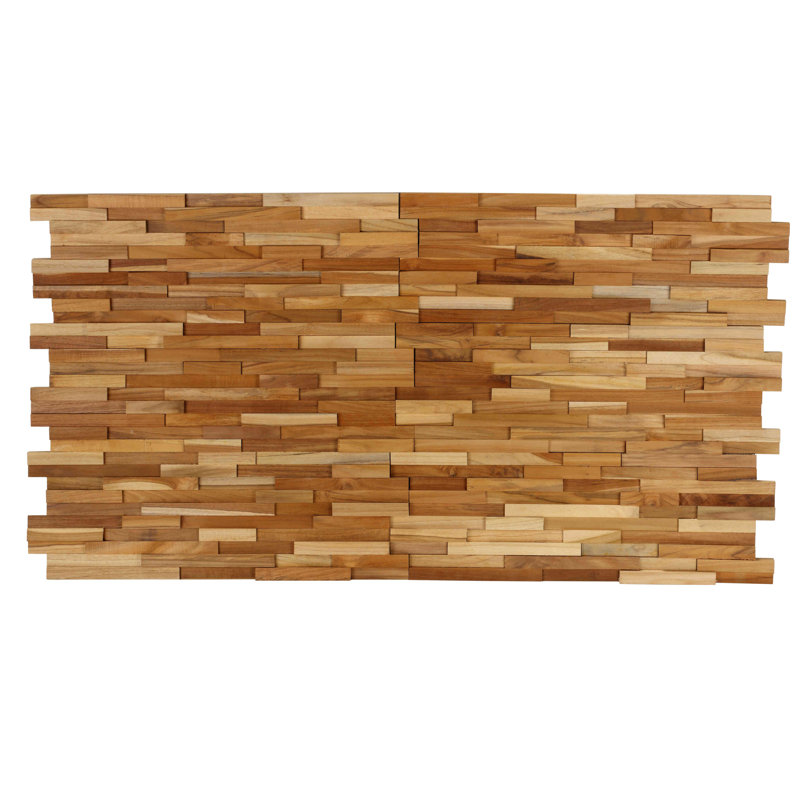 Bare Decor EZ-Wall 3D Mosaic Tile in Solid Teak Wood, Set of 10 Natural Finish Tiles
