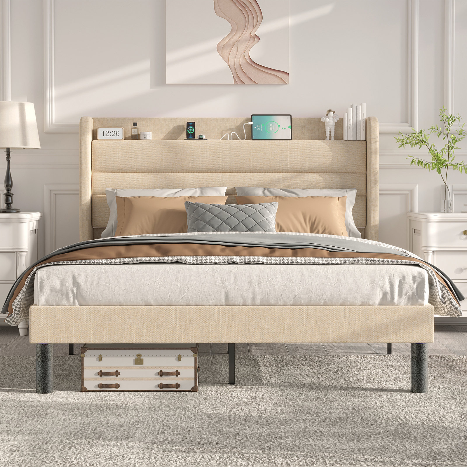 Latitude Run® Anshuman Upholstered Wingback Platform Bed with Storage