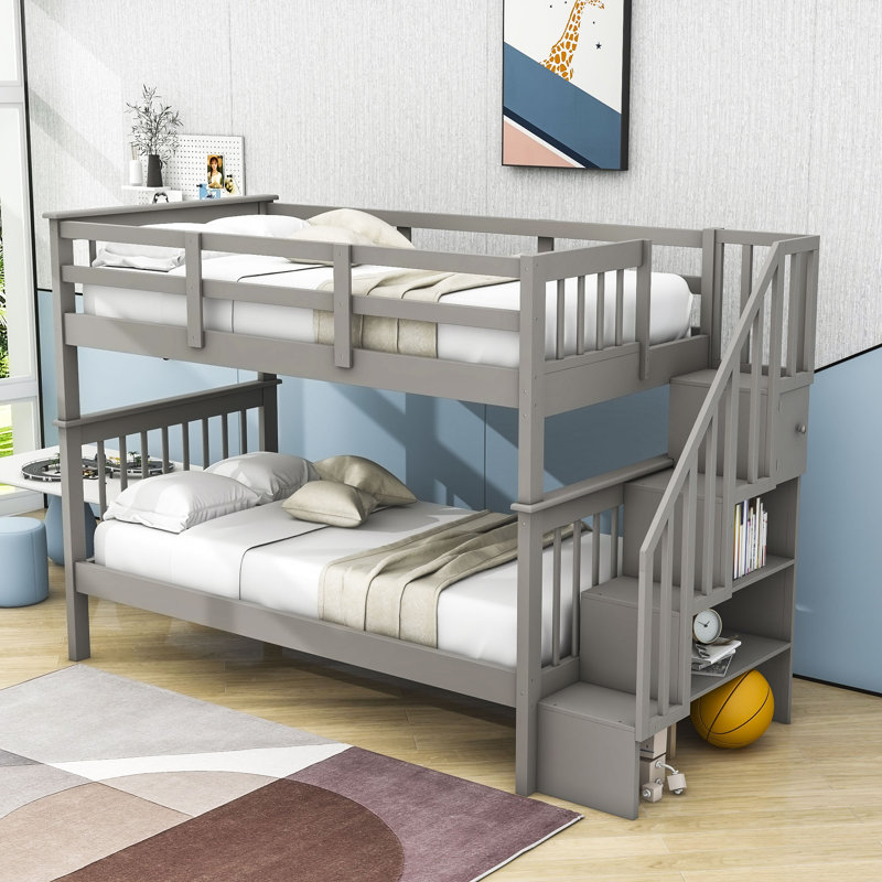 Dayu Kids Twin Over Twin Bunk Bed, Gray