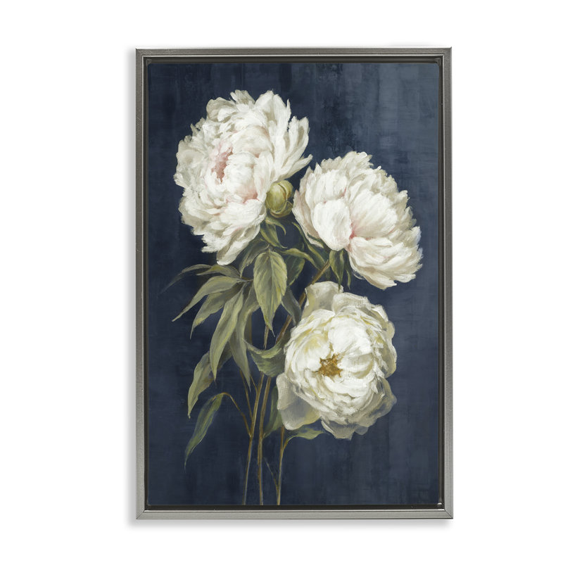  «Blossoms on Blue» par Alex Black, Cadre flottant gris lustré, H 25 po x l 17 po