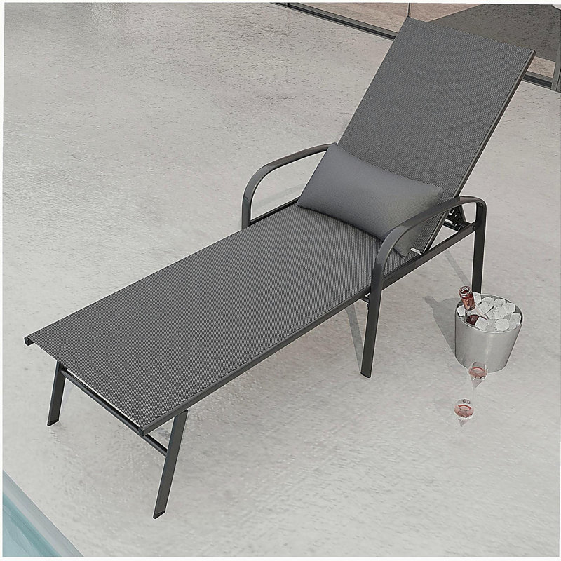 Outdoor Patio Swimming Pool Lounge Gray Color with Pillow, 1