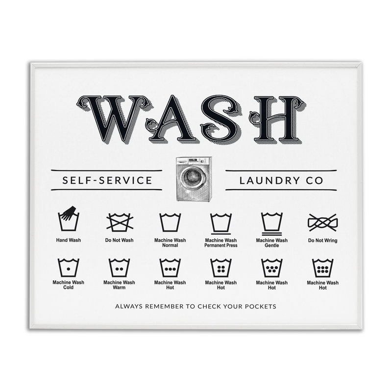 «Wash Cycles Instructions», giclée encadrée, design par lettré et doublé, H 24 po x l 30 po