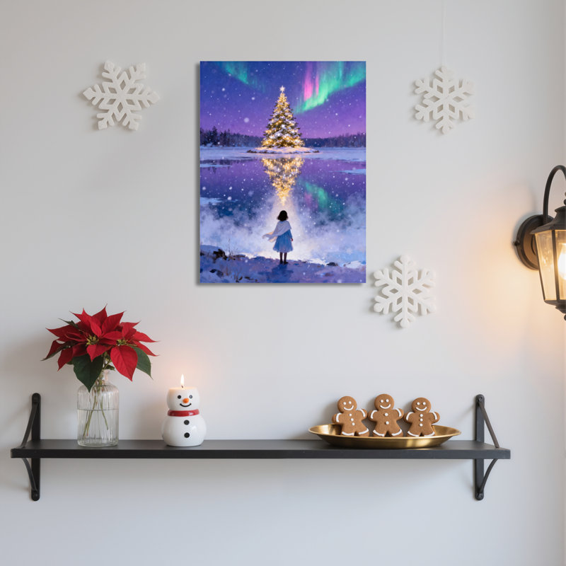 Art mural sur toile Northern Lights Tree, H 18 po x l 12 po