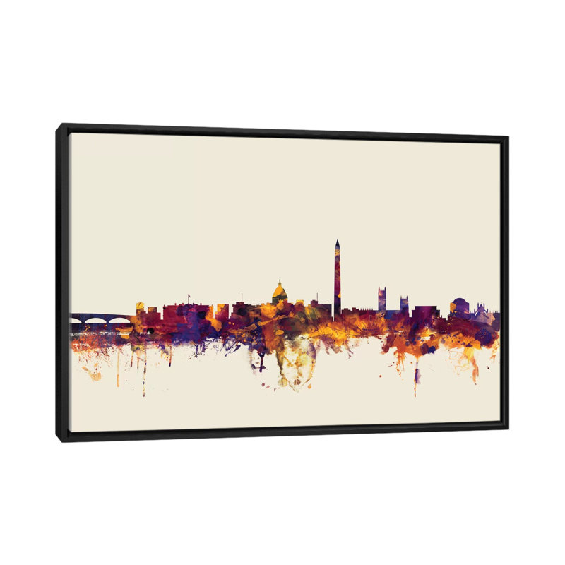 Série horizon : washington, d.c., impression sur toile tendue beige, H 40 po x l 60 po x P 1,5 po, Toile avec cadre noir
