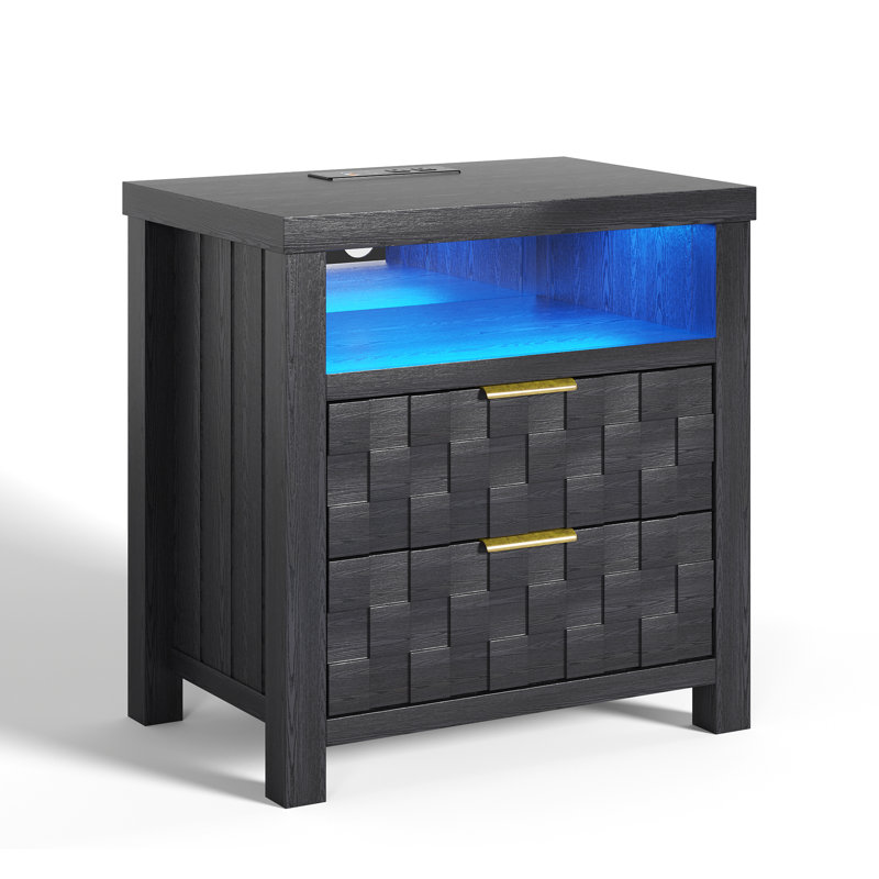 65cm W Manufactured Wood Bedside Table, Black