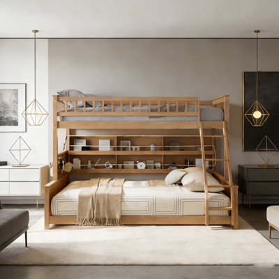 Low Bunk Bed With Built In Lighted Shelves And Pegboard by Harriet Bee