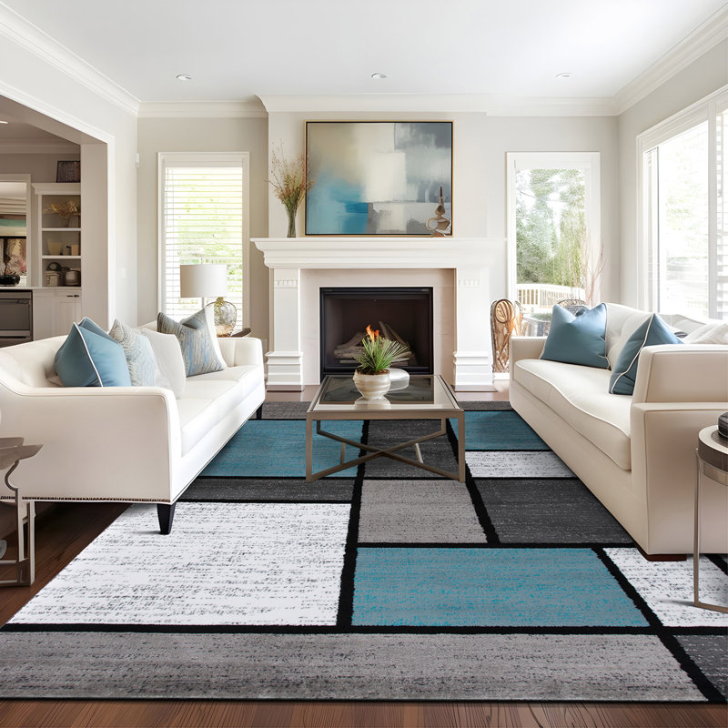 Carius Performance Floral Gray/Blue/Black/White Area Rug – Modern Floral Design, Living Room, Bedroom, Dining Room, Durable & Easy to Clean Carpet