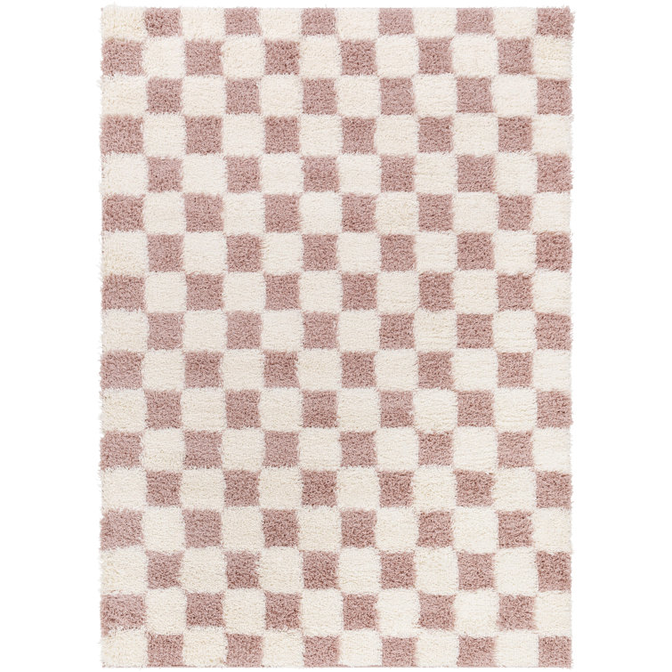 Tapis en polypropylène à carreaux rose Rafe