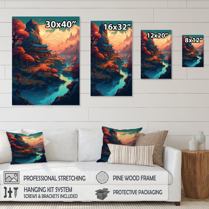 Mountain Top Asian Inspired Home I - impression, H 20 po x l 12 po x P 1 po, Toile tendue