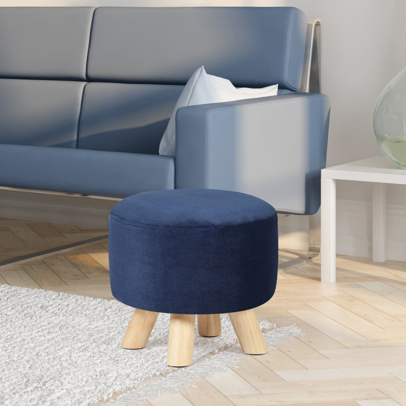 Cenka Upholstered Ottoman, Blue Corduroy