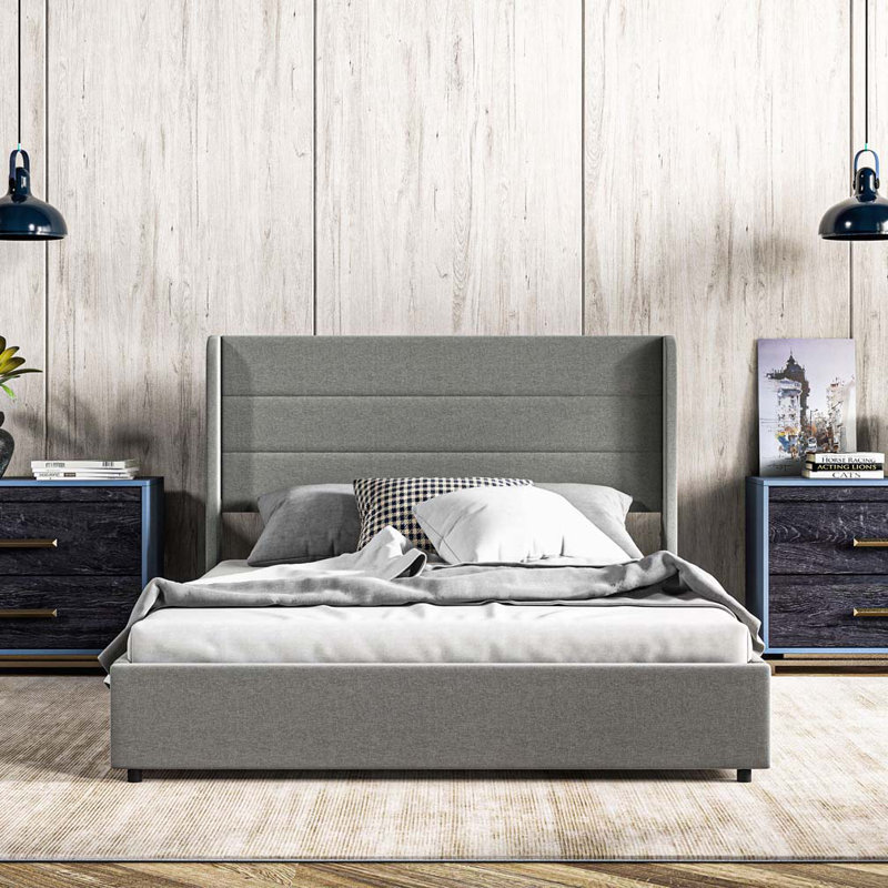 Structure de lit plateforme tapissier avec tiroirs de rangement, Double