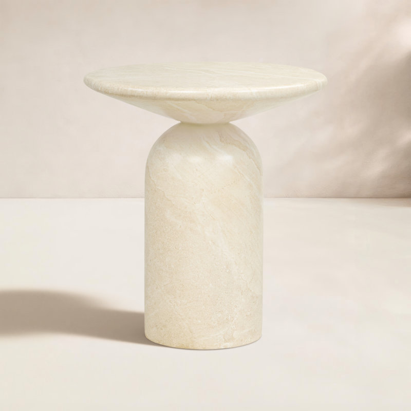Table de bout en résine Dalissa avec finition en marbre, Blanc, grès