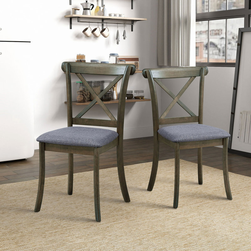 Ensemble de 2 chaises de salle à manger rembourrées à dossier en X Farmhouse, Gris foncé