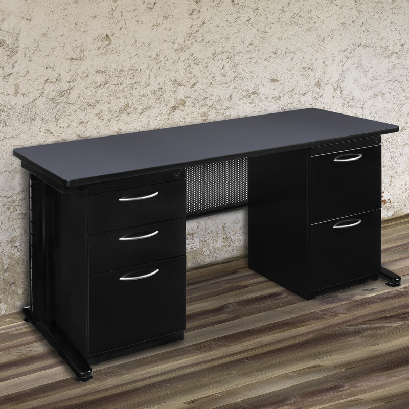 Bureau pour enseignant Nevjana Fusion avec tiroir à double caisson, Dark Grey, 29" H x 72" W x 30" D