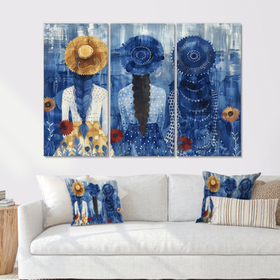 «Blue Boho Woman in Meditation» - ensemble de reproduction d'art mural femme boho