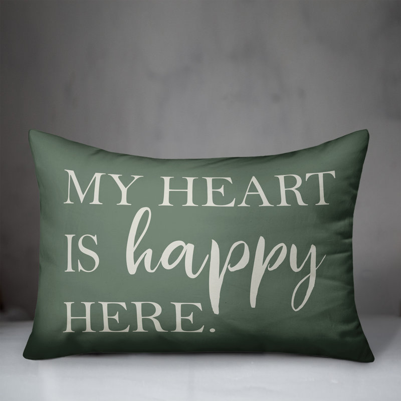 Heart Is Happy Here Outdoor Rectangular Pillow Cover & Insert, Green