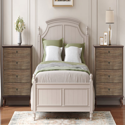 4-Drawer Chest, Antique Design, Brushed Finish, Solid Wood Feet for Bedroom - Light Brown
