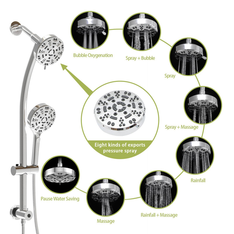 8-function hand shower, adjustable slide bar, Chrome