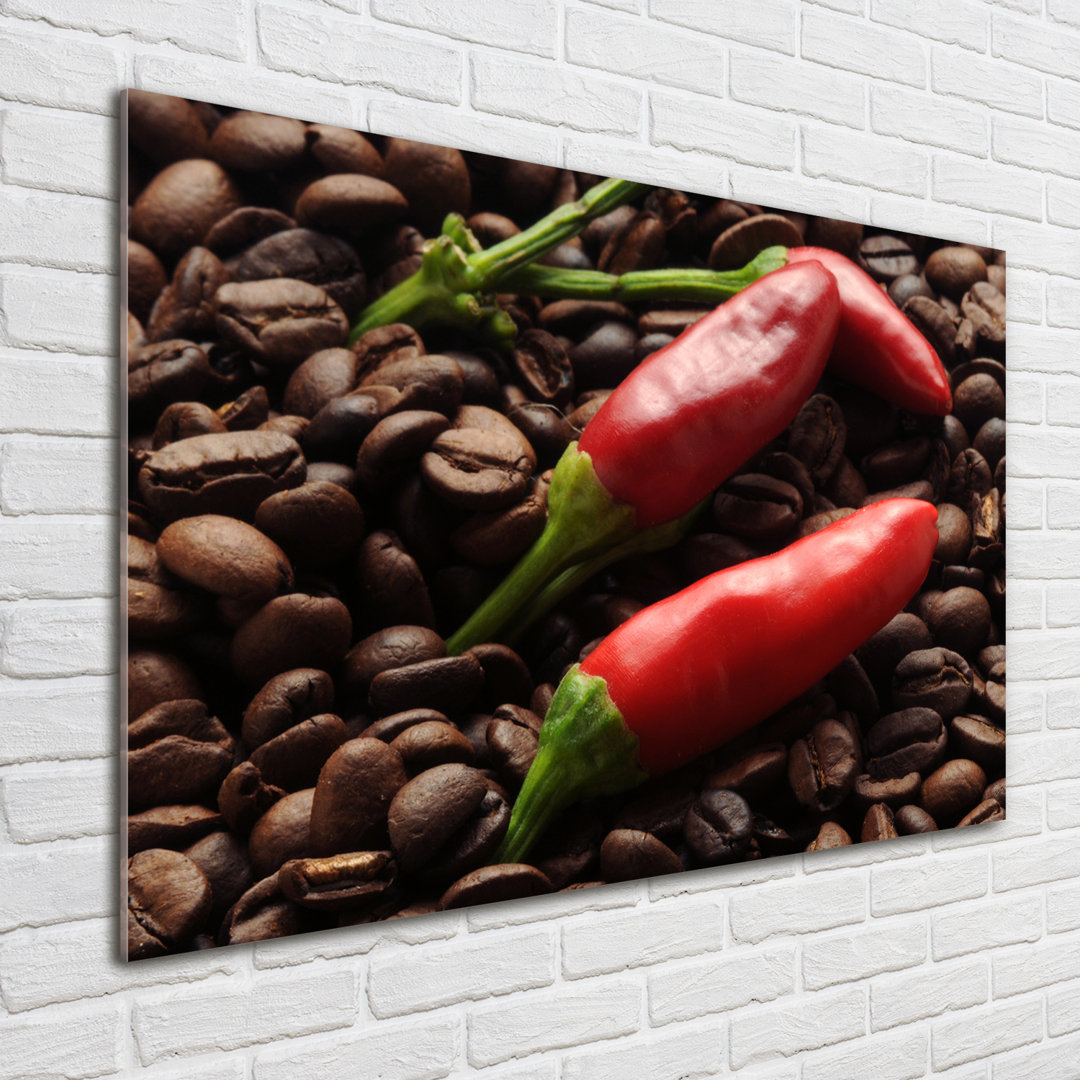 Glasbild Chilis und Kaffee