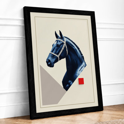 Horse in Navy Modern - Framed Print