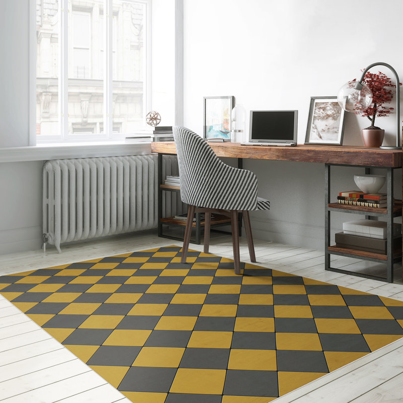 Hooppole Vinyl Checkered Indoor Rug, Rectangle 1'9" x 2'8"