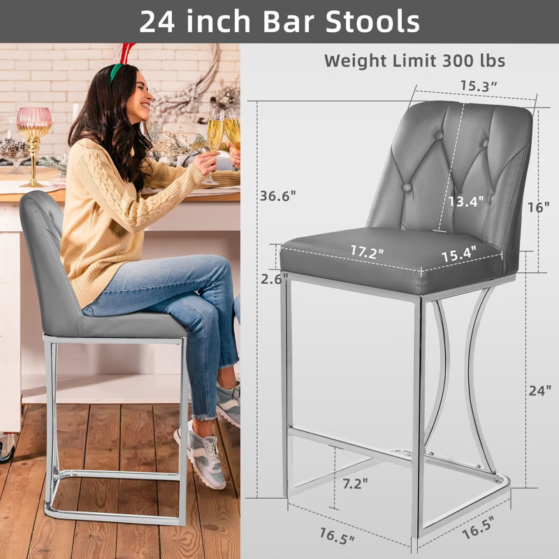 Tabouret de comptoir 24 po Yovany, 4, Gris