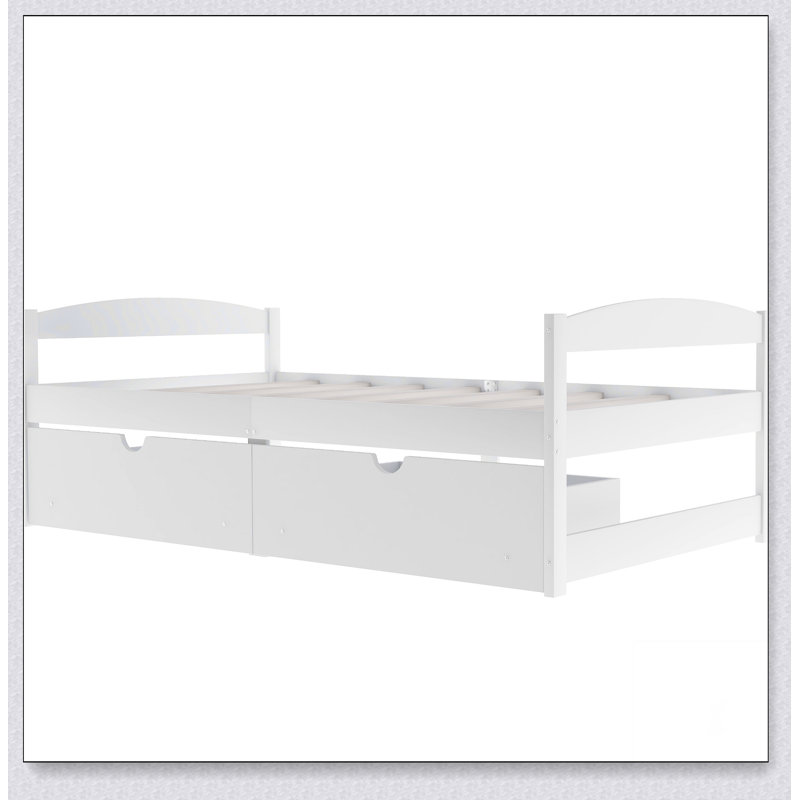 Lit plateforme avec deux tiroirs, Blanc